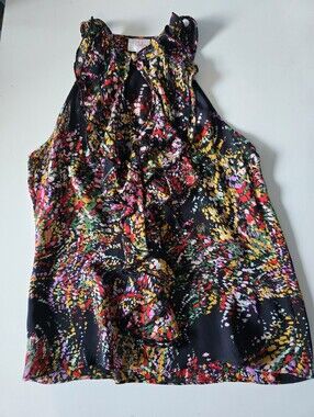 Parker Silk Keyhole Ruffled Floral Print Blouse  XS